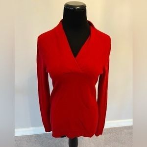 Banana Republic Women’s V Neck Red Knit Wool Cashmere Blend Sweater